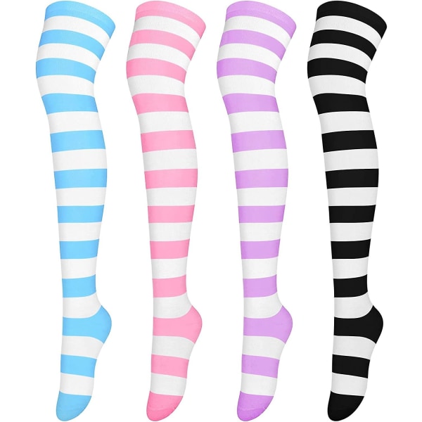 Wabjtam4 par over knæhøje stribede sokker stribede lårhøje strømper Cosplay-tilbehør