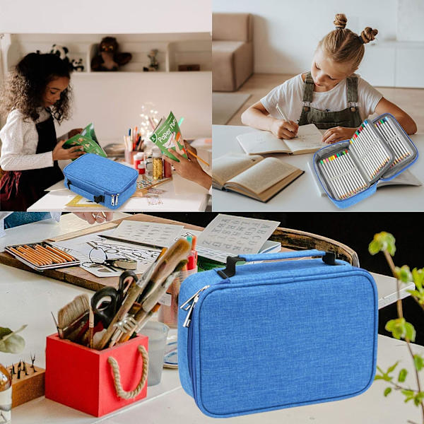 Blyantsæske, 72 slots multifunktionel stor kapacitet penne etui blyant pung wrap farveblyant holder arrangør brevpapir taske (blå)