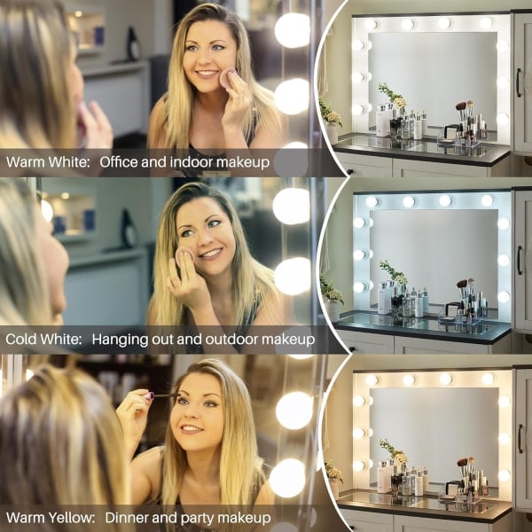 Makeup spejl med belysning 2-14 dæmpbare LED-lys, 3 farvetilstande (kun lys, intet spejl) - WELLNG 10 lights