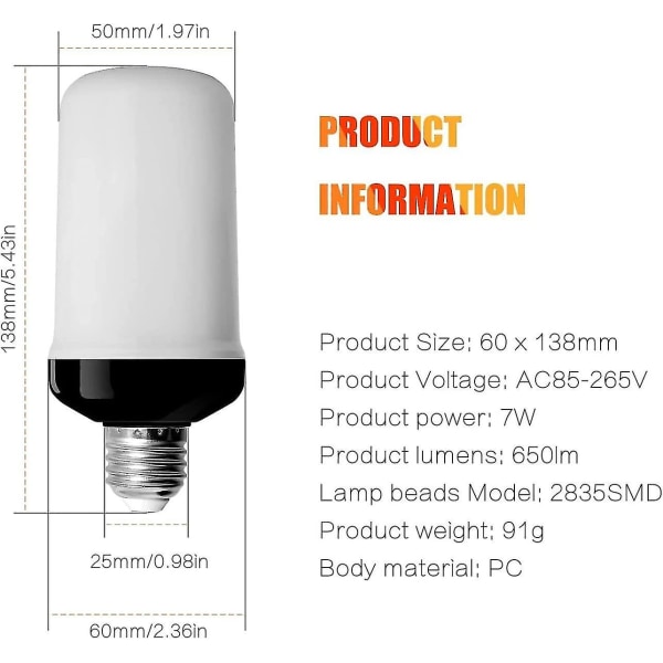 Liekkilamppu, E27 5w Led Flame Effect -lamppu, 4 valotilaa, koristeellinen sisäkäyttöön