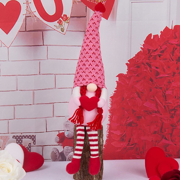 Valentine Gnomes Plys Dukke - Kærlighed Ansigtsløse Gnomes Plys Lys Op Bord Dekorationer - Vinter Forår Strikkede Svenske Tomte Nisse Skandinavisk Dukke Del