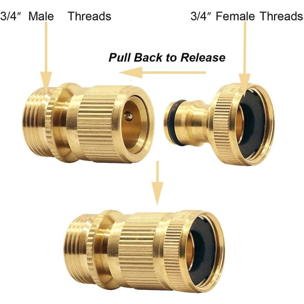 Hageslangekobling, hann- og hunngevind i messing 3/4\" kobber hannhage slange og 3/4\" Bsp kran kobling