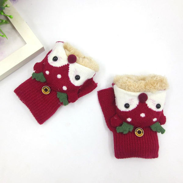 Cartoon Rentier Barnvantar Halvfinger Vinter Konvertibla Flip Top Varma Plysch Stickade Vantar Green