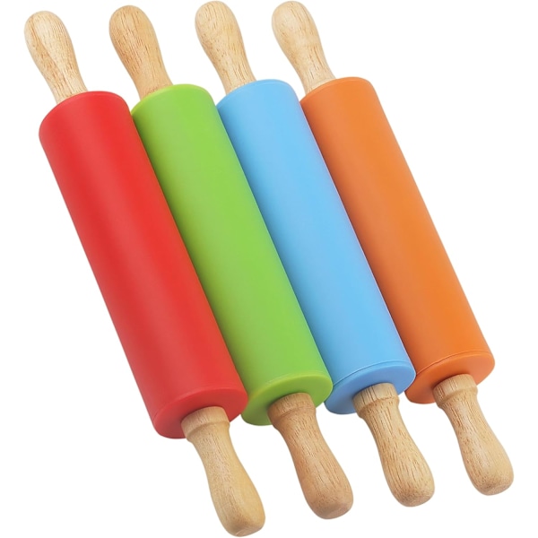 4 stk. Mini kageruller, silikone kagerulle med træhåndtag, non-stick kagerulle til bagværk, dej og pizza 29cm