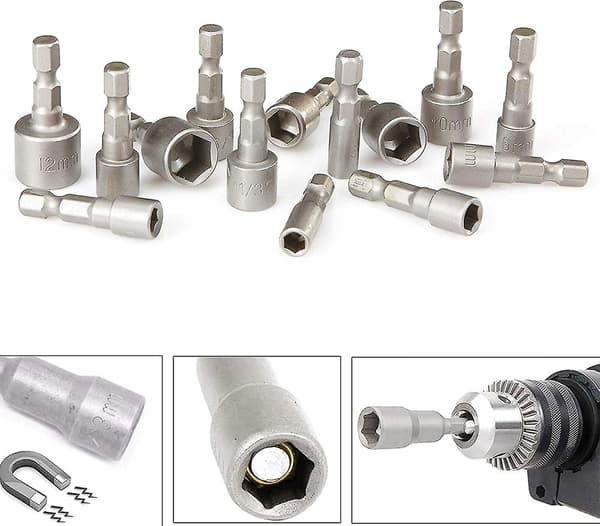 10 stk. Hex Socket Magnet, 6-19mm Socketnøgle, Skruenøgle til boremaskine (krom-vanadiumstål) Hy