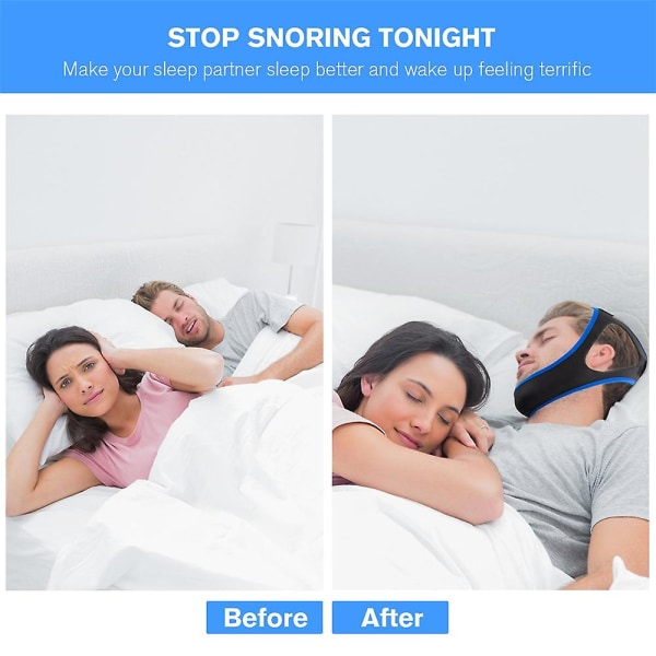 Anti-snorke hakestropp, justerbar og pustende hakestropp for snorking, hakestropper for å holde munnen lukket mens du sover for menn og kvinner