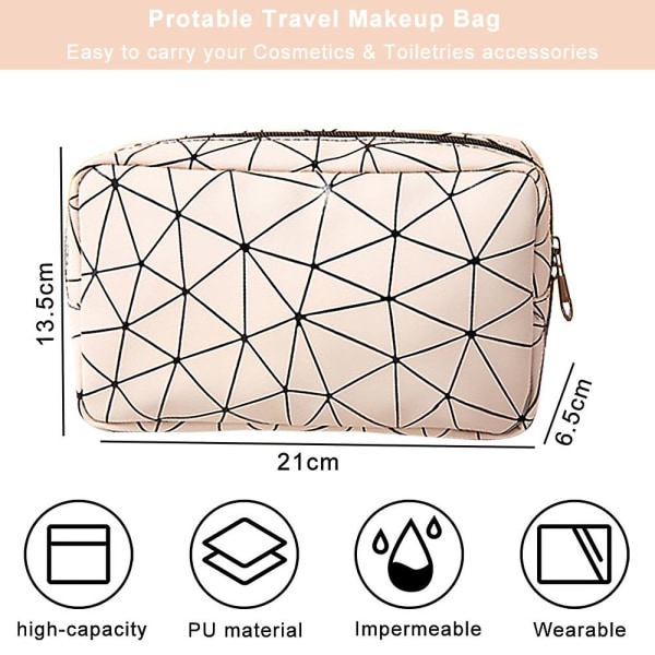 Waterproof Pu Geometric Diamond Cosmetic Bag, Portable And Spacious For Travel.