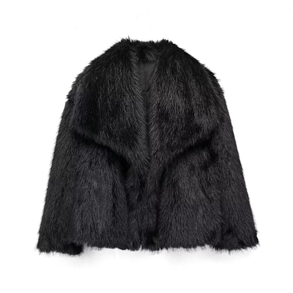 TRAFZA - Kvindes kort jakke i kunstig læder, tyk og varm langærmet frakke, ensfarvet, elegant, trendy, vinter Black S