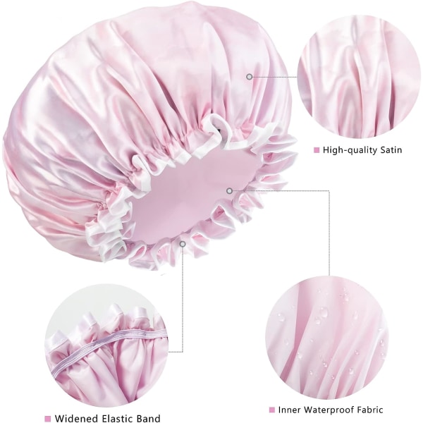 Genanvendelig badehætte til kvinder, dobbeltlags vandtæt hårhætte, stor størrelse til alle hårlængder, til pigespa hjemmesalonbrug (Pink Cloud)