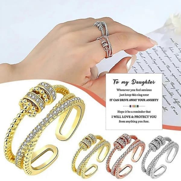Fidget Ångestlindrande Ring För Kvinnor Tonåringar Justerbar Spinner Pärla Stresslindrande Ringar Guld