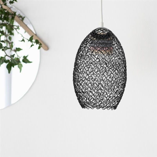 1/2/3/5 Metal Pendel Lampskærm Smedejern Wire Lampskærm f Black Oval