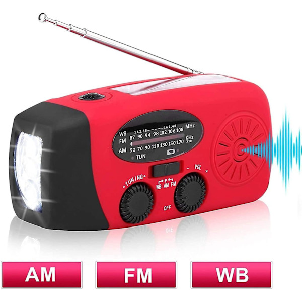 Hätätilanne aurinkoradio, itsevirittyvä kampiradio LED-taskulampulla, AM/FM/WB-sääradio 2000 mAh ladattavalla akulla Cisea-älypuhelimelle