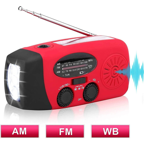 Nöd solradio, självdriven vevradio med LED-ficklampa, AM/FM/WB väderradio med 2000mAh uppladdningsbart batteri för Cisea Smart Phone Em