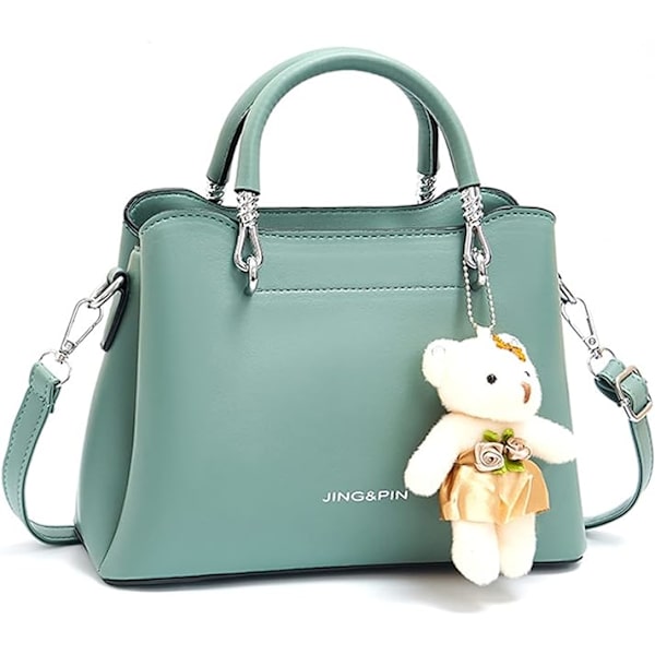 Kvinders Crossbody Mode Top Håndtaske Damer Skuldertasker PU Læder Satchel Taske Piger Messenger Tasker Punge Håndtaske med Bjørn Vedhæng Green