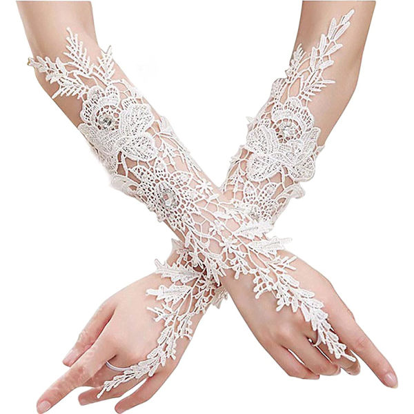 Liangnv Blonde Krystal Dame Bryllup Handsker Fingerless Albuelængde Brudehandsker Blomster Elfenbenshandsker Lange Handsker Bryllupstilbehør Til Brud - -