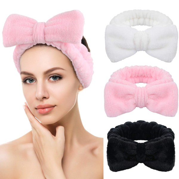 Rosett hårband Pannband (3-pack), pannband för att tvätta ansikte och makeup