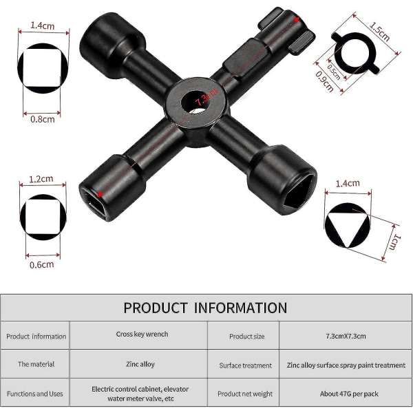 Sort 4 i 1 multifunktions krydsnøgle ¨C 73mm, gasradiator-ventil lås