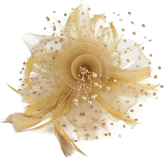 Fascinator Hat til kvinder, damer, bryllup, te-selskab, flapper, pillbox hat, Ascot-hat, fjerblomst (khaki)