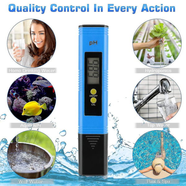 Ph-mittari hydroponiselle vedelle, digitaalinen 0,01 pH-mittari, taskukokoinen korkea tarkkuus, 0-14 pH-mittausalue kotijuomiseen, uima-altaalle ja akvaariolle (sininen