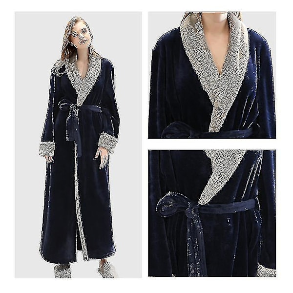 Dame Badekåbe Blød Fleece Lang Kåbe Natkjole Dark Blue L