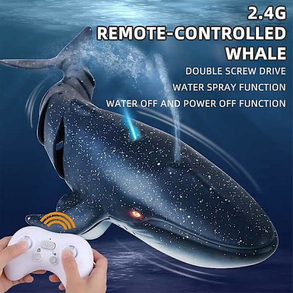 Fjernstyret Haj Legetøj Fjernstyret Hvalhaj Legetøj RC Båd Vandlegetøj til Børn 8-12 År Fjernstyret Båd Udendørs Legetøj til Børn Fingerfærdighedsspil Big RC Whale Black