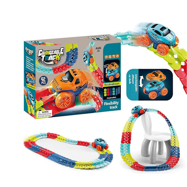 Muuttuva Rata LED-valoilla, Joustava Rata ja Sähköautosetti, Ei Mene Radalta 92PCS