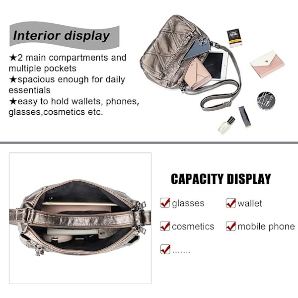 Handväskor för kvinnor Multi Pockets Casual Cross-body Bags Vattentät handväska och axelväskor Lätt Messenger Bags för dagligt bruk