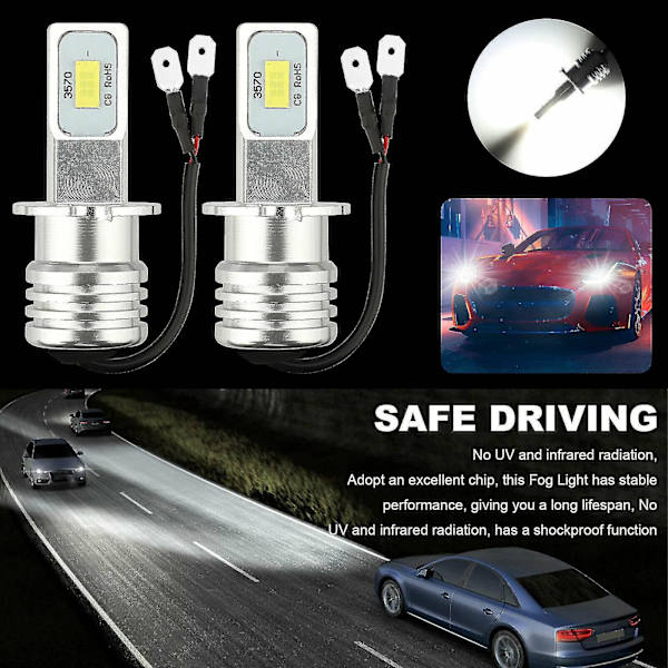 2x H3 Super kirkas LED-ajovalaisin sumuvalo ajolamppu polttimosarja 6000k valkoinen 10w