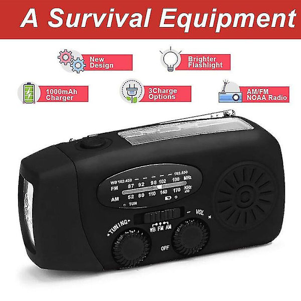 Kurvradio/lommelygte med solcelle - 2000mah - Blå