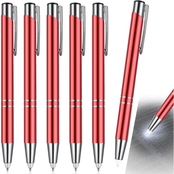 Pen med lys til skrivning i mørket, 6 stykker oplyst spids pen led lommelygte lys kuglepen (sort)