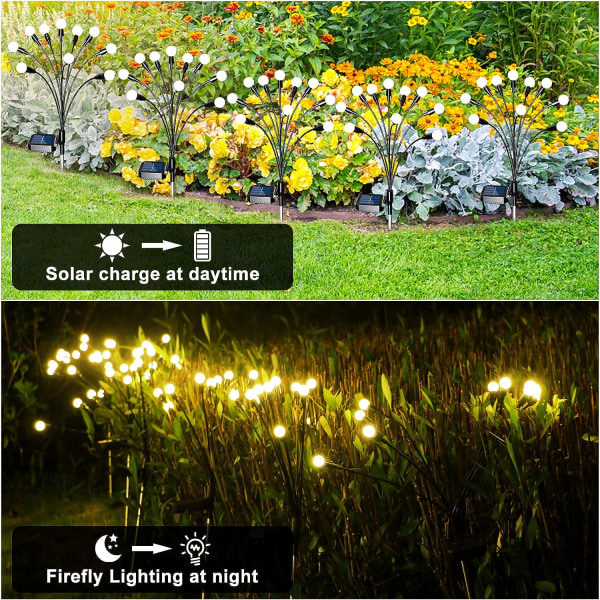 Solcelledrevne hagebelysning 4-pakning, 10 LED solcelledrevne ildflue-lys, solcelledrevne utendørslys vanntett, solcelledrevne ildflue-lys, ildflue-hagebelysning