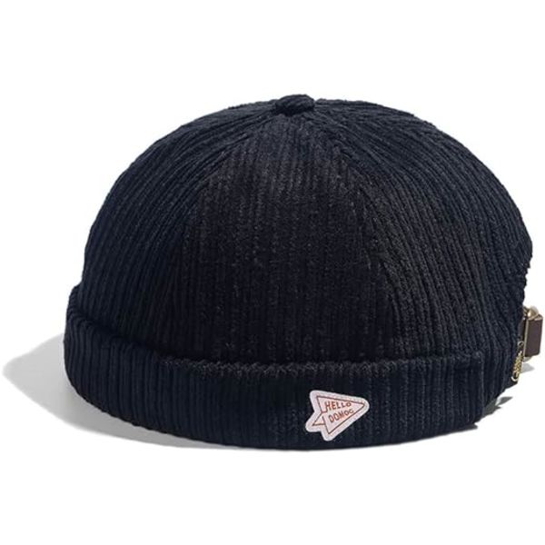 Corduroy Caps Justerbar Brimløs Caps Retro Rullede Mansjetter Harbour Hat Arbeider Sailor Caps Beanie Skullcap Docker Leon Hat Black