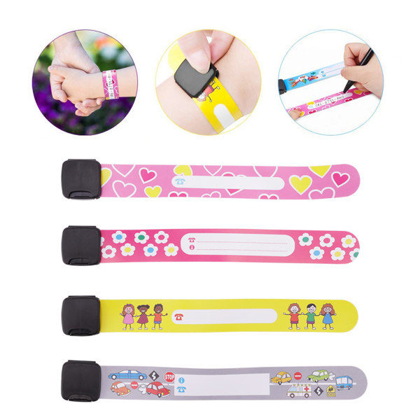 Gjenbrukbare barnesikkerhets-ID-armbånd, vanntette, justerbare reise-ID-armbånd for