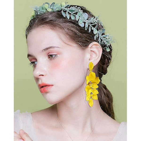 Akryl Roseblad Øredobber Dangle Overdrevne Blomster Øredobber Dråpe Floral Duske Øredobber Yellow