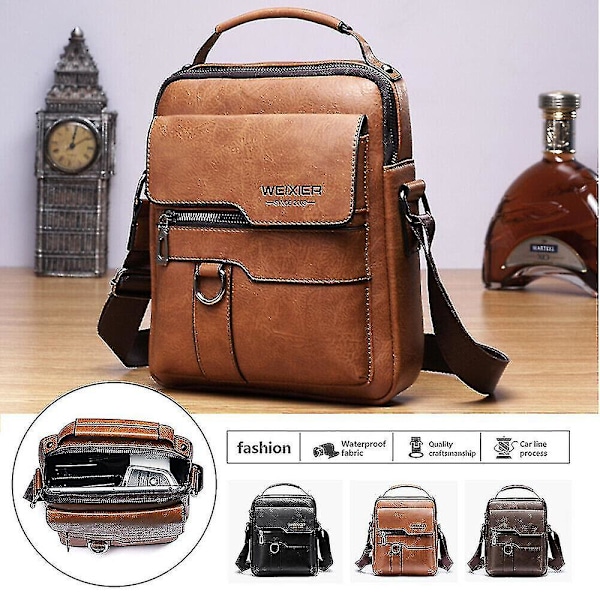Herr Läder Cross Body Messenger Väska Axelväska Researbete Affärsväska Deep Brown