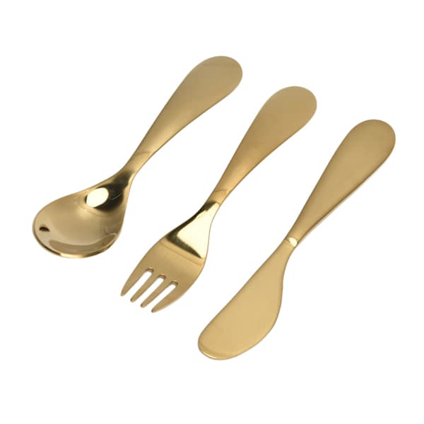 304 Rostfritt Stål Köksbestick Set Barn Gaffel Sked Kniv Guld Bestick Set Guld