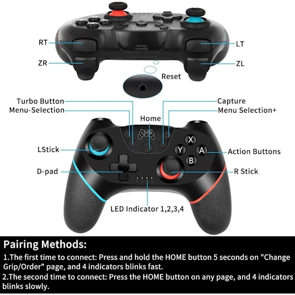 Opgraderet trådløs controller til Switch/Lite/OLED Pro Controller til Switch Remote Joystick Gamepad understøtter Wake up, Gyro Axis, Turbo, Dual Vibration