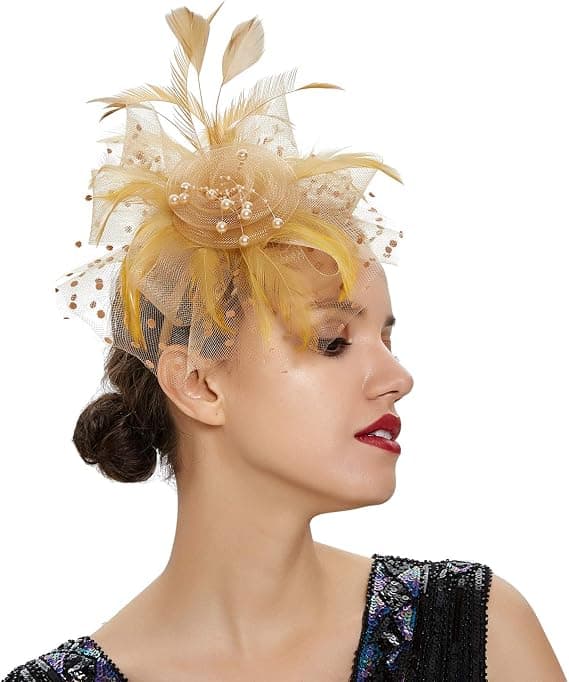 Fascinator Hat til kvinder, damer, bryllup, te-selskab, flapper, pillbox hat, Ascot-hat, fjerblomst (khaki)