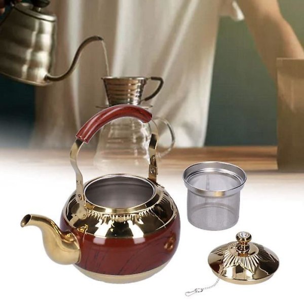 Kaffekokare 1,5l 304 rostfritt stål tevatten kaffekokare för ångbåt guld
