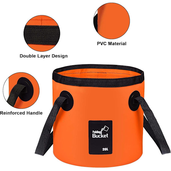 Hopfällbar hink - Fällbar campingförvaringsbehållare hopfällbar hink bärbar lätt hink för camping resor fiske båtliv och trädgårdsskötsel Orange 20L