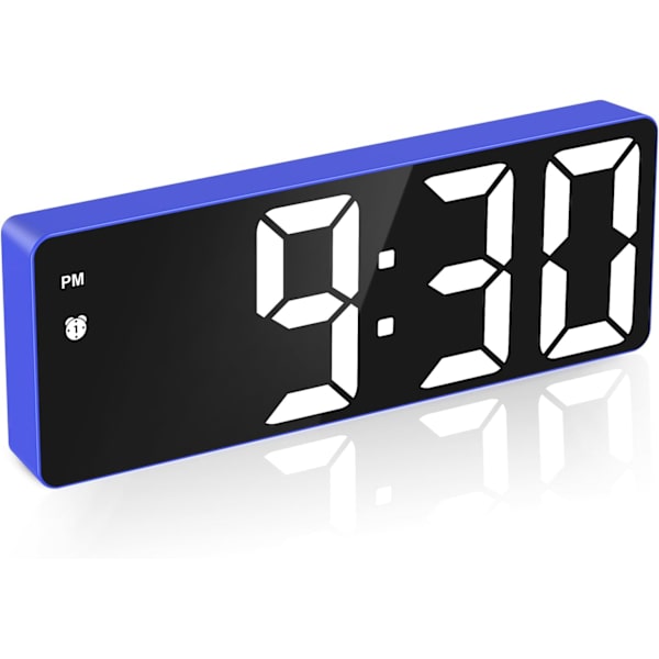 Digital väckarklocka, sängklocka med röst- och beröringsaktivering, batteridriven/USB-driven digitalklocka med stor LED-display, snooze-funktion Blue & White