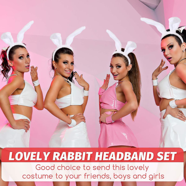 Påskehare-ørersett, 3-delt plysj kaninører Pannebånd Sløyfe for cosplay-festtilbehør White