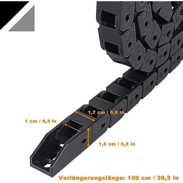 Kabelkjede 1010 mm, 3d-utskrift kabelkjede, for 3d-skriver Cnc-rutermaskin, svart hy