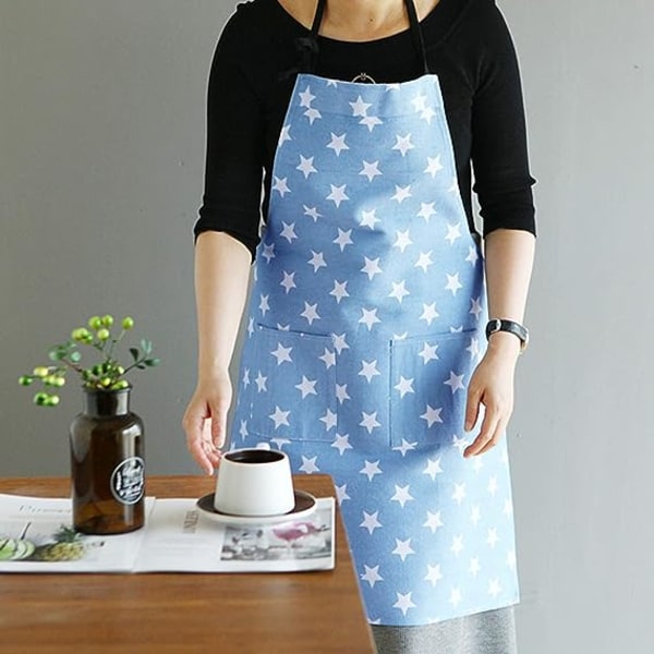 Kvinner bomullsforkle med lommer, justerbare kokeforklær Kjøkkensmekkeforkle til kjøkken matlaging Baking Husholdningsrengjøring