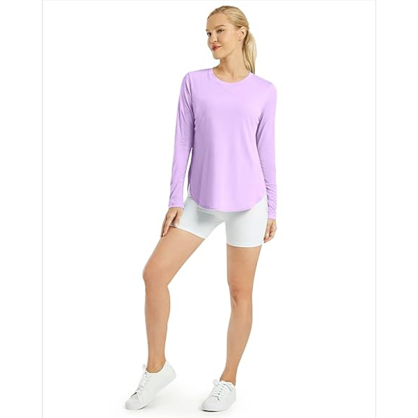 Damtröjor för aktivt bruk UPF 50+ UV-solskydd T-shirts Långärmade toppar Träning Soltröja Utomhus Gym Vandringströja Snabbtorkande Lätta tröjor Purple M