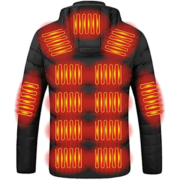 Oppvarmet jakke for menn og kvinner med hette, varm oppvarmet jakke, vindtett, USB-oppladbar elektrisk oppvarmet jakke Black 2XL