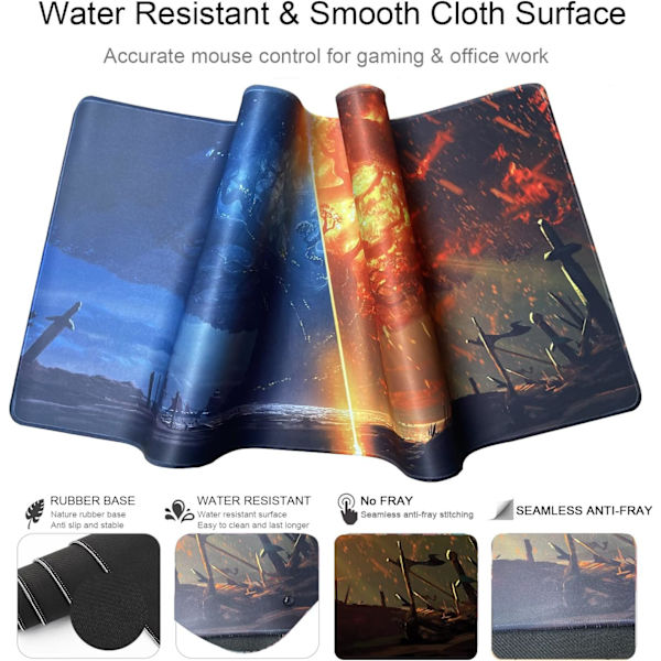 Professionelt Gaming Mousepad, Tilpasset Design med Syet Kant Vandafvisende Skridsikker Gummibund Mousepad Perfekt til Laptop, Computer (900x400x3mm)