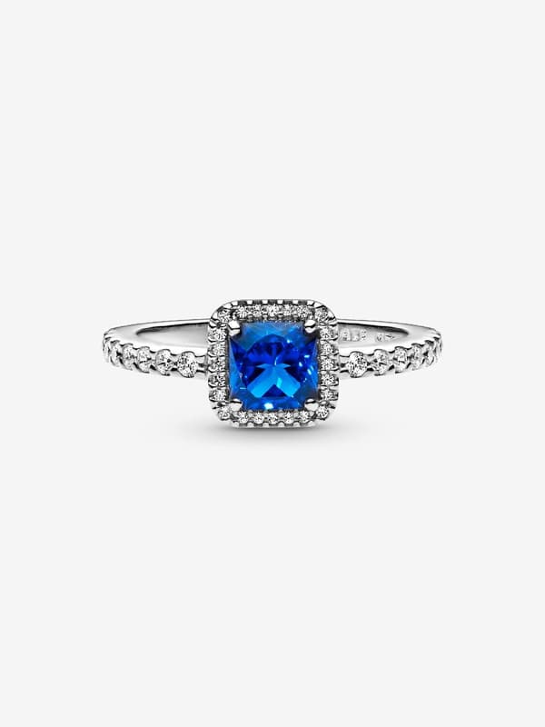 Pandora – Blå Square Sparkle Halo-ring – Sterling sølv Circumference: 54mm