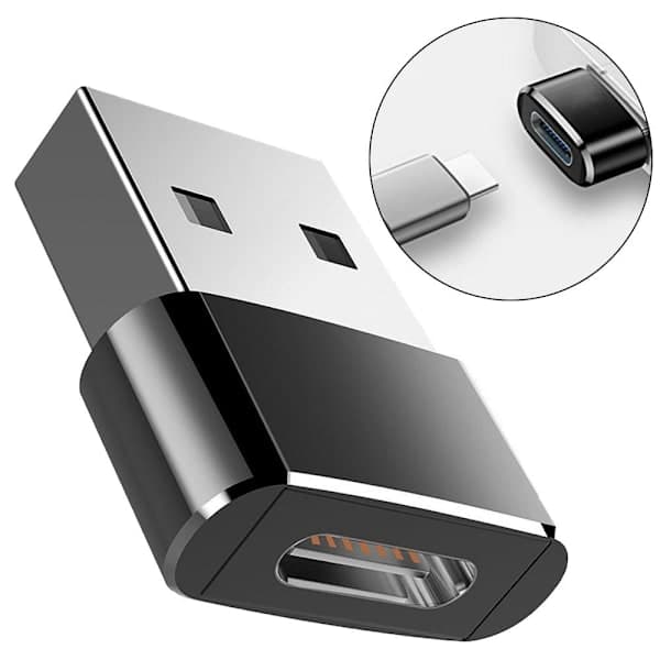 USB-sovitin - USB A-tyyppi (uros) - USB-C (naaras) - USB 3.1 Musta