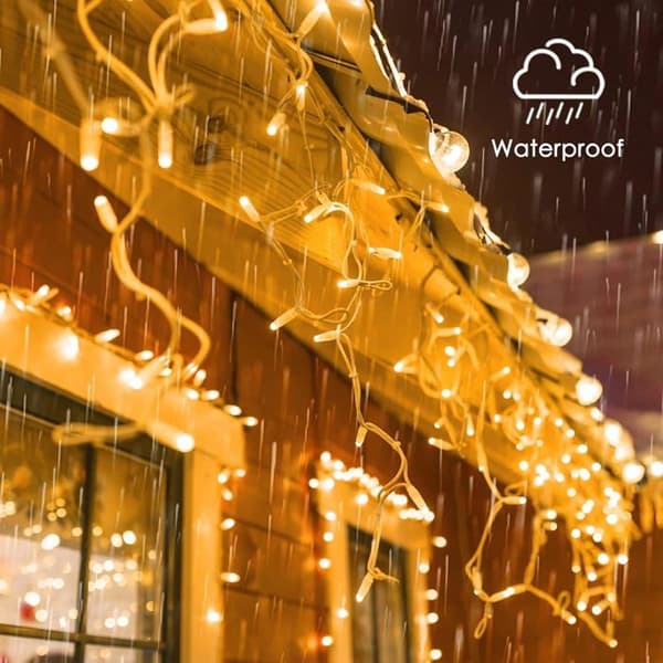Utendørs julegardinlys, 5M 200 LED sammenkoblingsbare utendørs lyslenker, 8 energisparende moduser - Varmhvit